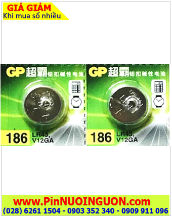 Pin LR43 186 _Pin cúc áo 15v Alkaline GP LR43 186 AG12 chính hãng _1viên |HẾT HÀNG
